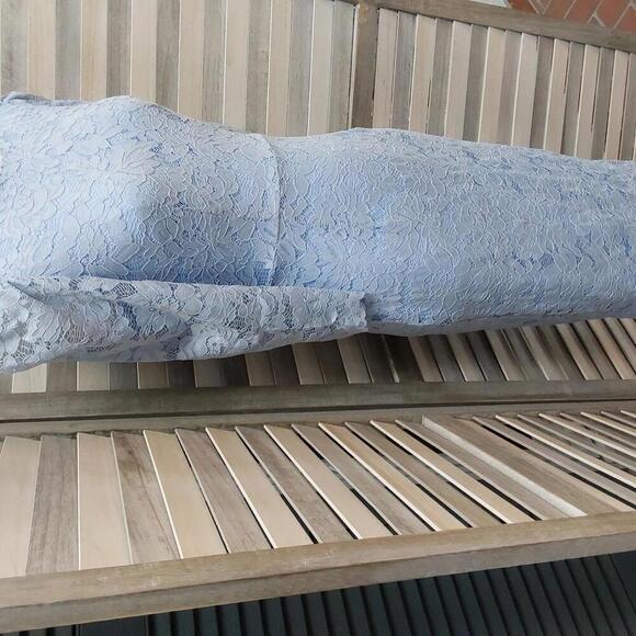 Elegant Lace Midi Dress with Puff Sleeves - Light Blue | Allegra K | Small - Picture 4 of 14